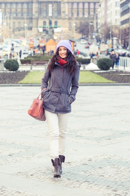 Beautiful Woman in the City on Winter