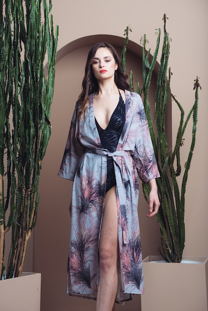 Beautiful woman in a   colored robe