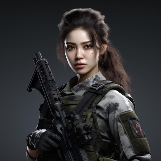 사진 큰 총 게임 캐릭터와 함께 아름다운 여성 사이버  ⁇ 크 우주 사냥 ⁇