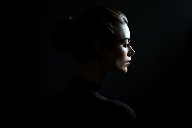 Beautiful woman dark silhouette close up portrait