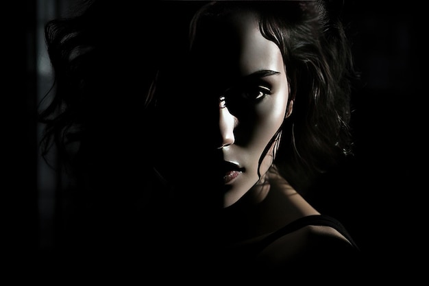 Beautiful woman dark silhouette close up portrait