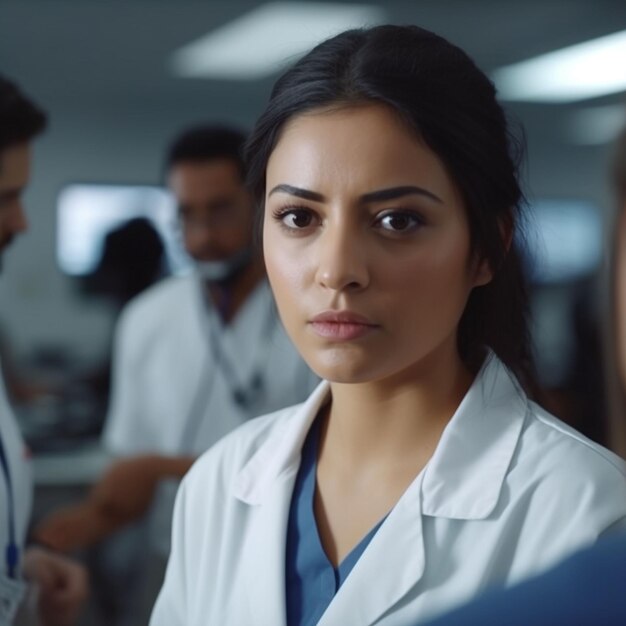 beautiful woman doctor wearing white coat in isolated background hd