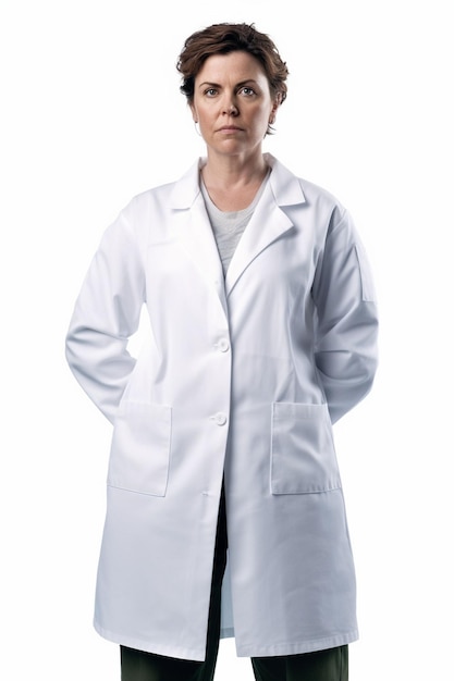 beautiful woman doctor wearing white coat in isolated background hd