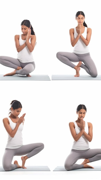 Foto bella donna che fa yoga isolata su un'ai generativa bianca