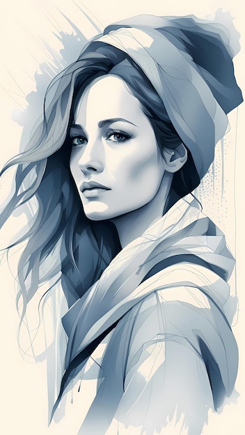 Beautiful woman drawing cartoon artwork portrait illustration