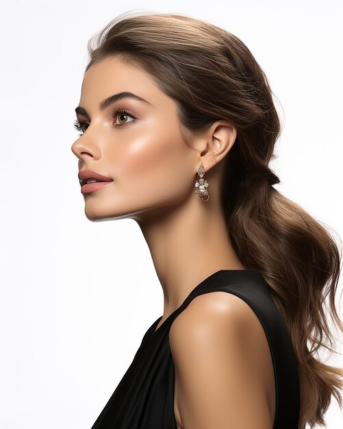 Beautiful woman in dress and diamond earrings generator by ai