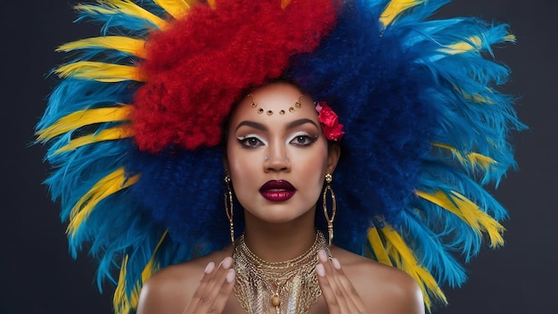 Beautiful woman dressed for carnival night afro woman with carnival makeup