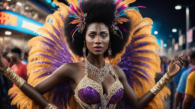 Beautiful woman dressed for carnival night afro woman with carnival makeup