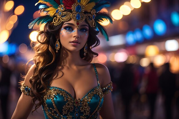 Photo beautiful woman dressed for the carnival night