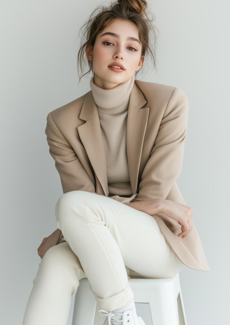 Photo 현대 의 패션 을 편안 한 스타일 로 받아들이는 아름다운 여자