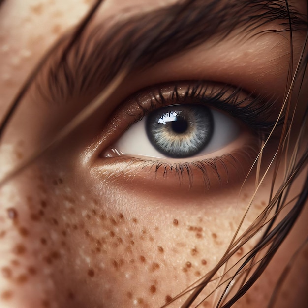 Красивый женский глаз смотрит в душу, созданную ИИ.