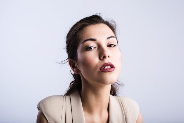 Beautiful woman face close up portrait.