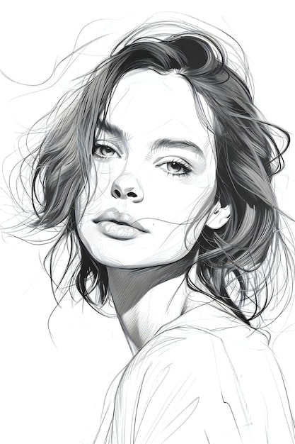 Beautiful woman face Handdrawn fashion model portrait