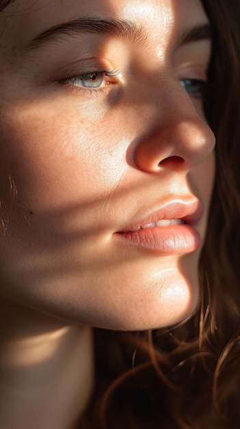 Beautiful woman face healthy skin closeup beautiful female studio portrait