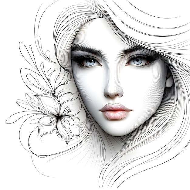 beautiful woman face line style black and white luxury makeup beauty aesthetics salon spa