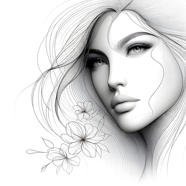beautiful woman face line style black and white luxury makeup beauty aesthetics salon spa