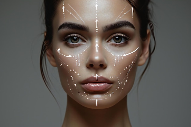 Beautiful woman face with arrows on it Facial treatment concept