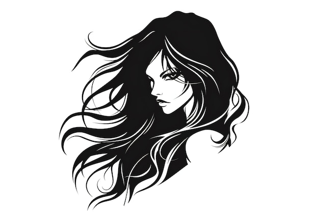 Beautiful woman face with long hair Hand drawn