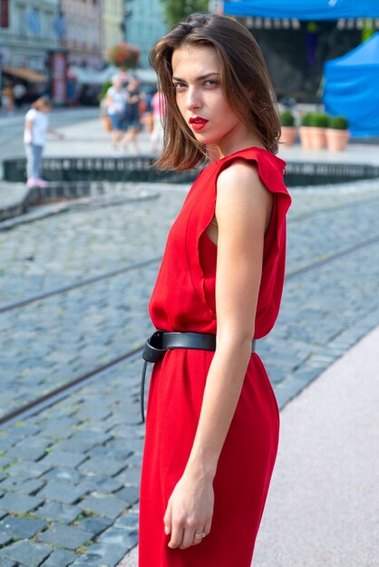 Beautiful woman in fashionable summer spring clothes outdoors female stylish model walking city stre