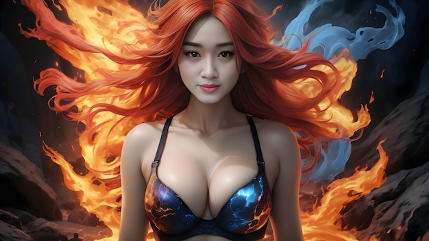 Красивая женщина на фоне огня