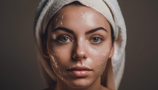 Beautiful woman fresh from shower smiling brightly generated by AI