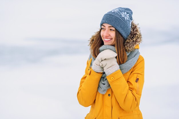 Beautiful woman on a frozen lake