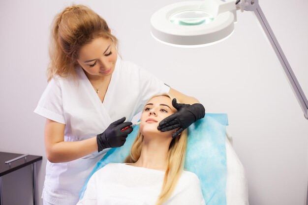 Beautiful Woman Getting Beauty Injection For Lips