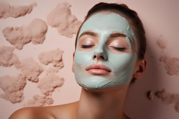 Photo beautiful woman getting facial clay mask