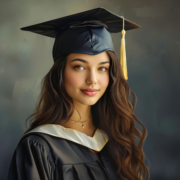 A beautiful woman in graduation gown and cap