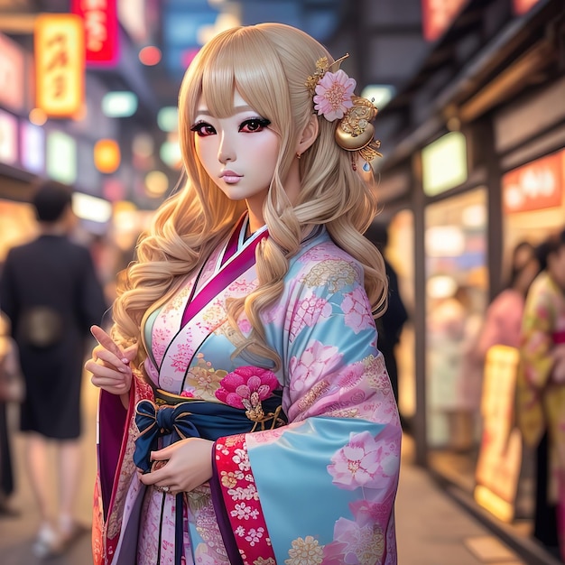 Photo a beautiful woman in gyaru make up wearing kimon