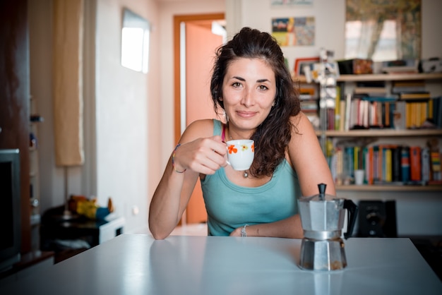 beautiful woman having breakfast