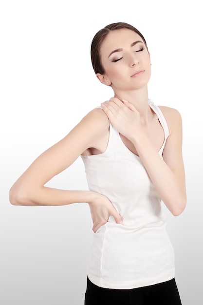 Beautiful Woman Having Pain In Neck Painful Feeling