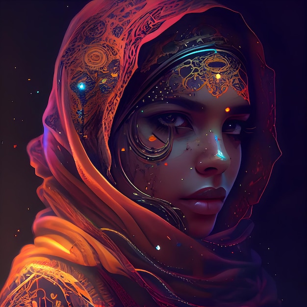 Beautiful woman in a headscarf 3D rendering