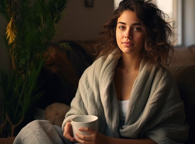 a beautiful woman holding coffee