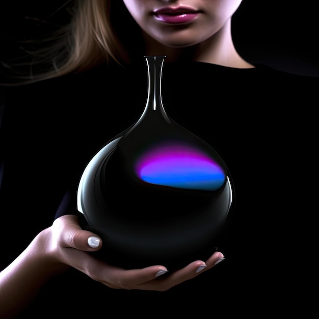 Beautiful woman holding a vase on black background 3d rendering