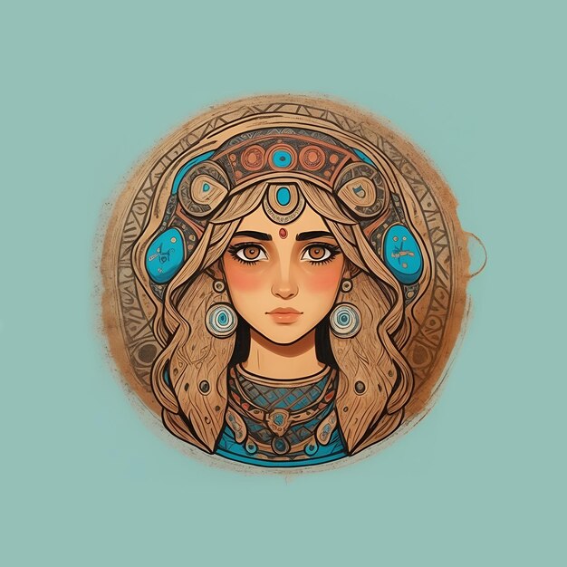 Beautiful Woman Illustration in round form designed with local patterns