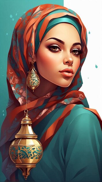 写真 ラマダンを象徴する美しい女性のイラスト