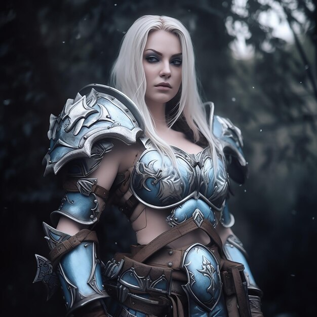 Beautiful woman is dressed in Knightly armor