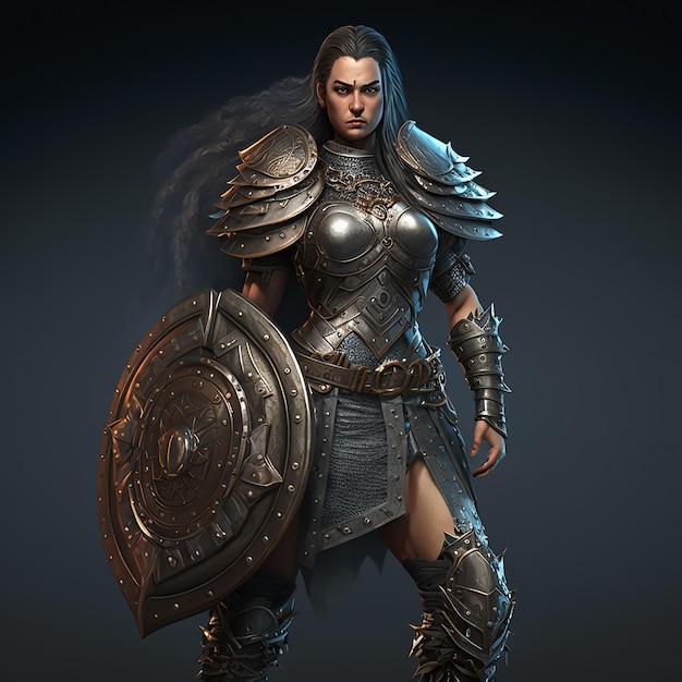 Beautiful woman is dressed in Knightly armor