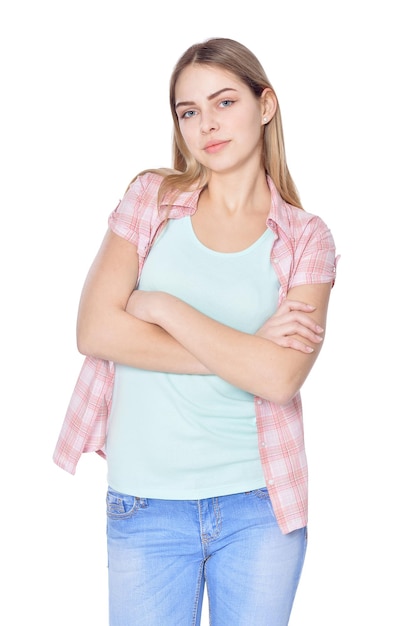 Beautiful woman in jeans posing