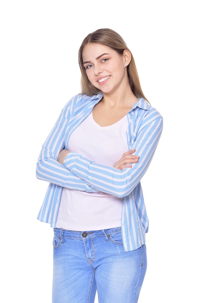 Beautiful woman in jeans posing