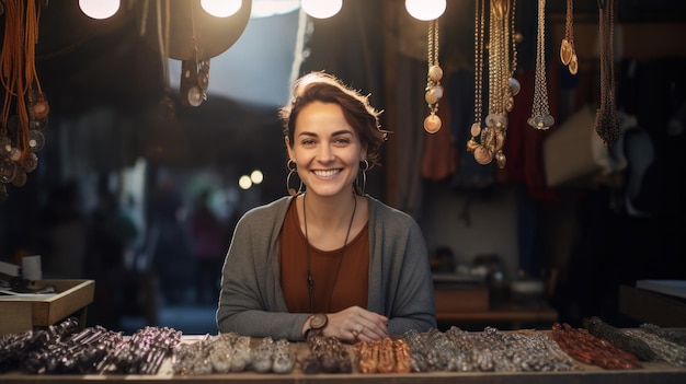 Photo beautiful woman in jewelry shop