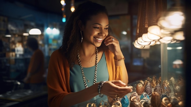 Beautiful woman in jewelry shop