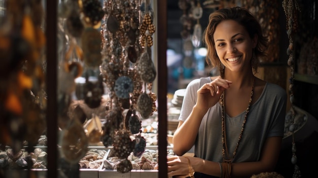 Beautiful woman in jewelry shop