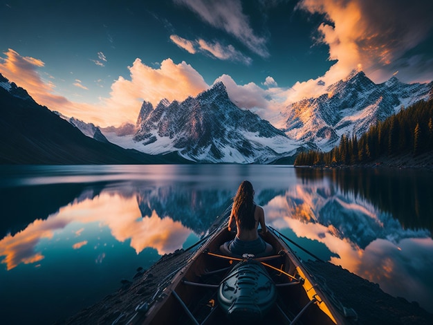 Photo a beautiful woman in a kayak on the lake