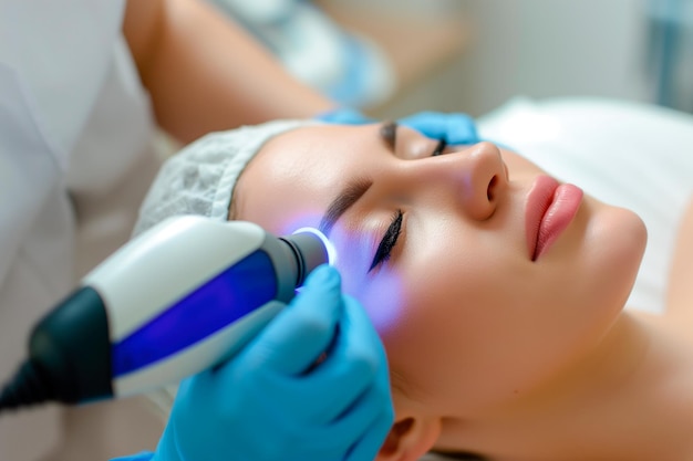 Photo beautiful woman in laser skin rejuvenation therapy