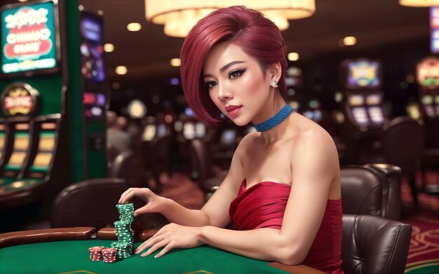 Photo beautiful woman at luxury casino gambling generative ai