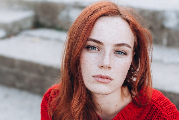 Beautiful woman natural face freckles casual female portrait lifestyle beauty girl