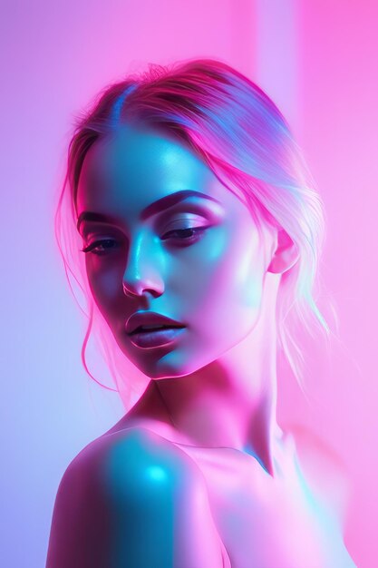Beautiful woman in neon colored lights beauty portrait beautiful woman in neon colored lights beau