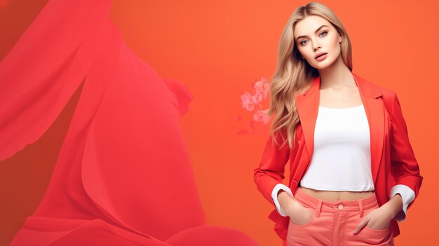 オレンジ色の背景の広告バナーに描かれた美しい女性